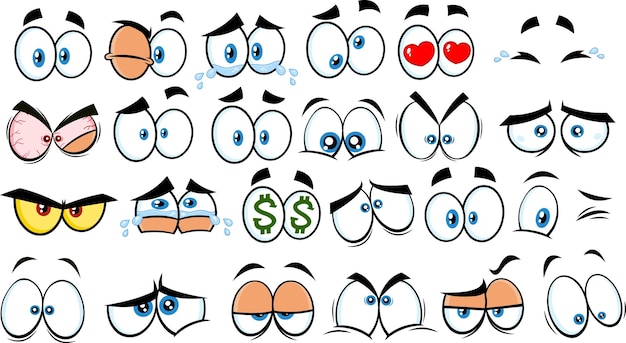 Vector cartoon funny eyes vector collection set isolated on white background