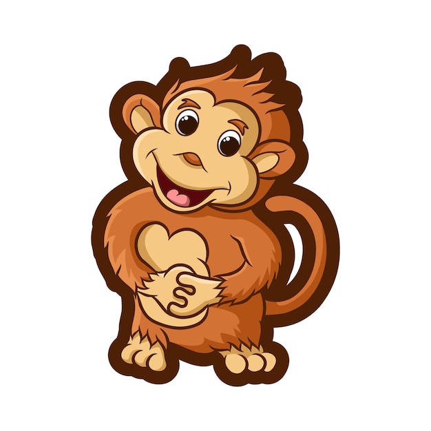 Cartoon funny face monkey standing and smiling