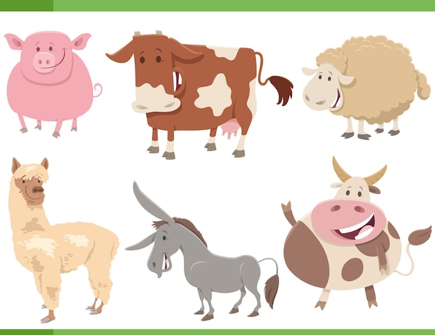 Vector cartoon funny farm animal characters set