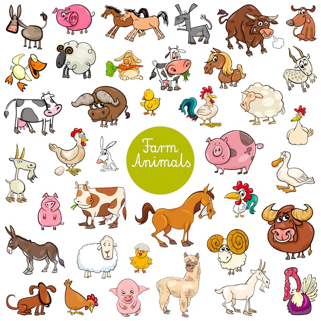 漫画面白い農場動物のキャラクターセット