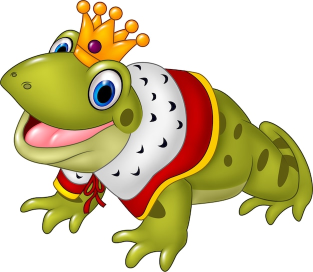 Cartoon funny frog king isolated on white background