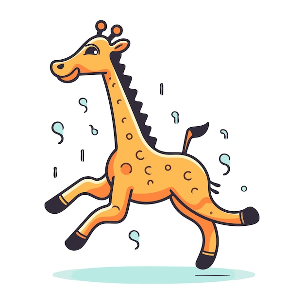 Cartoon funny giraffe running with question mark vector illustration