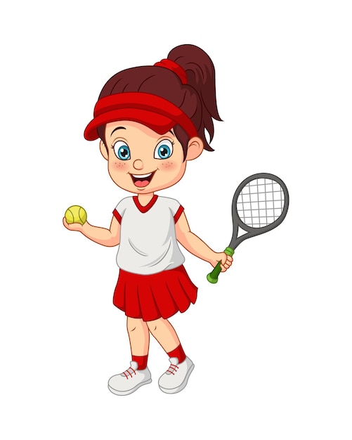 Ragazza divertente del fumetto che gioca tennis