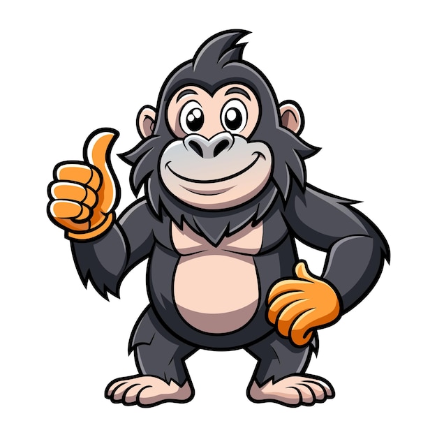 Cartoon funny gorilla giving thumb up on white