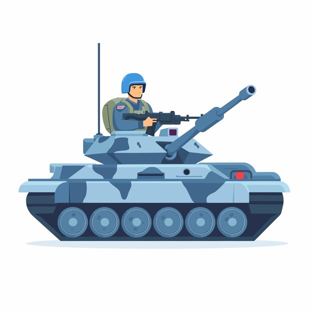 Мультфильм смешный зеленый военный танк вектор