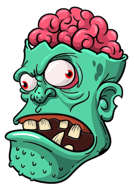 Vector cartoon funny green zombie character design with scary face expression halloween vector illustration isolated on white party poster or package design