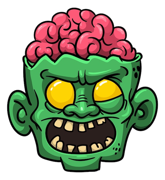 Vector cartoon funny green zombie character design with scary face expression halloween vector illustration isolated on white party poster or package design