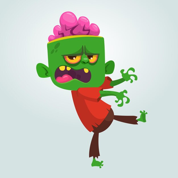 Cartoon funny green zombie Halloween vector illustration of zombie monster