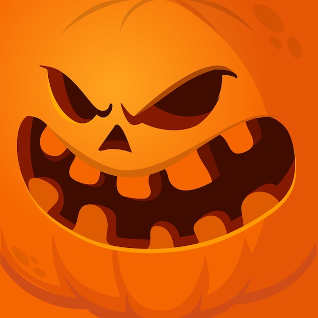 Cartoon funny Halloween pumpkin head with scary face expression Vector illustration of jackolantern monster character design with carved emotion