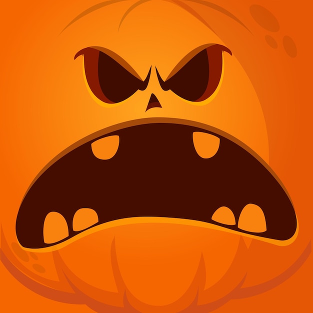 Cartoon funny Halloween pumpkin head with scary face expression Vector illustration of jackolantern monster character design with carved emotion