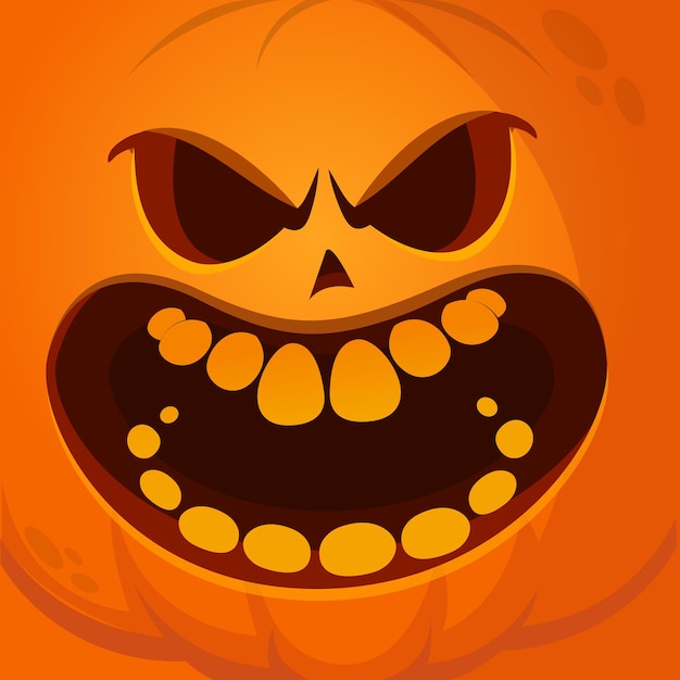 Cartoon funny Halloween pumpkin head with scary face expression Vector illustration of jackolantern monster character design with carved emotion