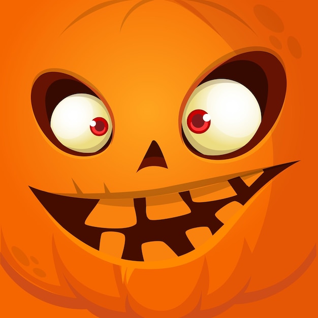 Мультяшная забавная голова тыквы на хэллоуин со страшным выражением лица векторная иллюстрация дизайна персонажа монстра-джеколантерна с резными эмоциями