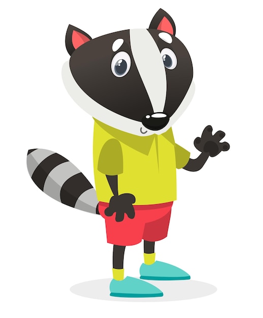 Cartoon funny and happy badger wearing modern fancy style clothes