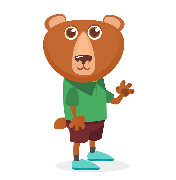 Cartoon funny and happy bear in modern fancy style clothes Vector illustration