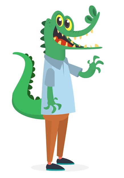 Vector cartoon funny and happy crocodile wearing modern fancy style clothes