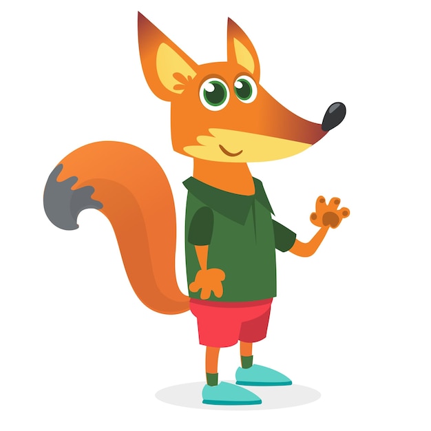 Cartoon funny and happy fox wearing modern fancy style clothes Vector illustration isolated