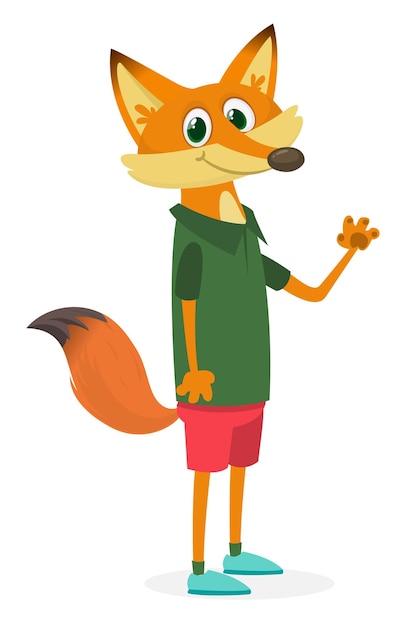 Cartoon funny and happy fox wearing modern fancy style clothes vector illustration isolated