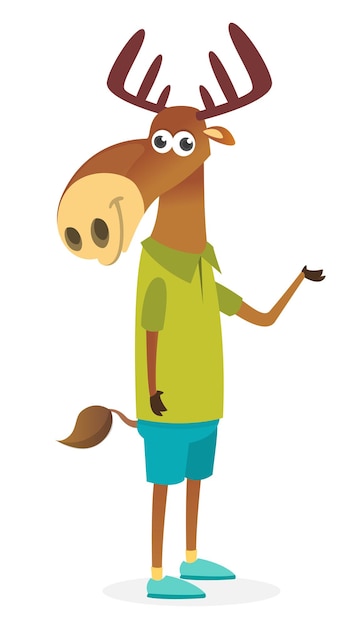 Vector cartoon funny and happy moose elk wearing modern fancy style clothes vector illustration isolated