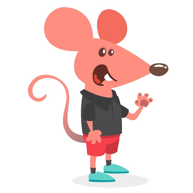 Cartoon divertente e felice mouse o ratto che indossa abiti moderni in stile fantasia illustrazione vettoriale isolata