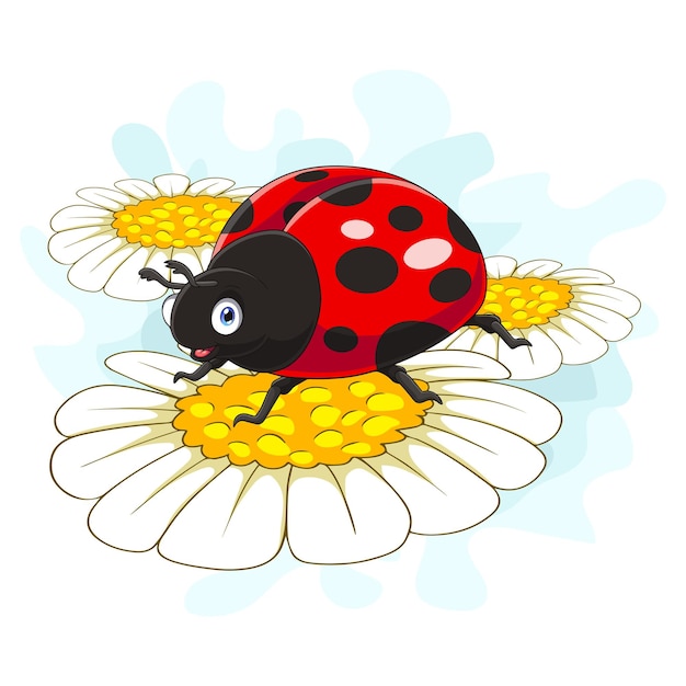 데이지 꽃에 만화 재미 있는 무당벌레