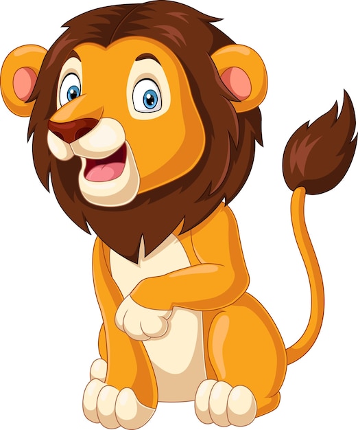 Cartoon funny lion sitting on white background