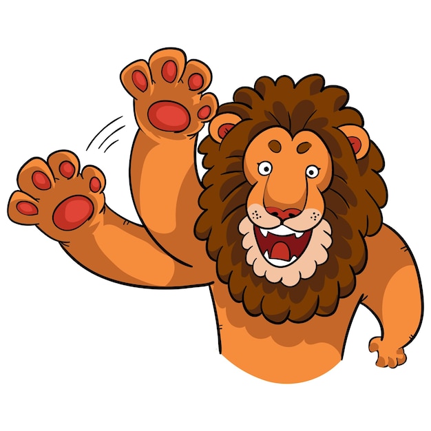 Vector cartoon funny lion waving hand