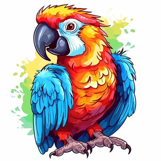 Vettore illustrazione vettoriale divertente di macaw isolato su sfondo bianco