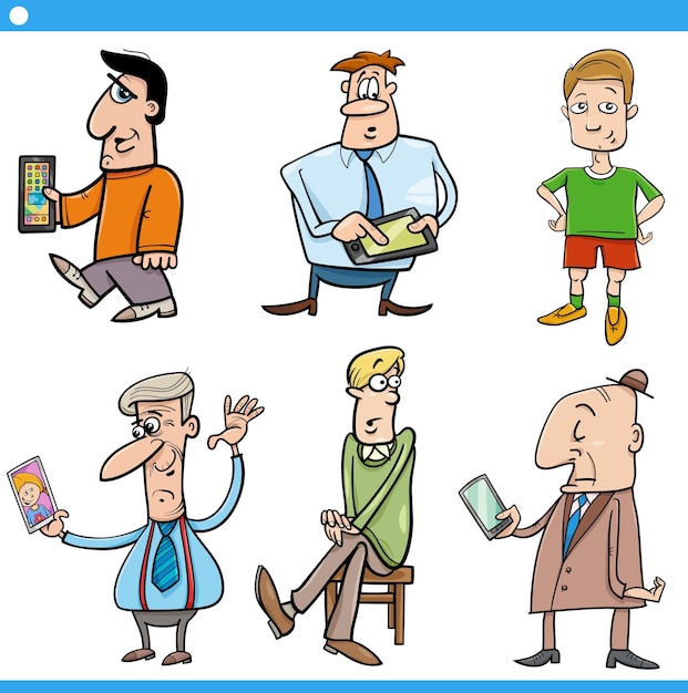 Cartoon funny men comic characters set