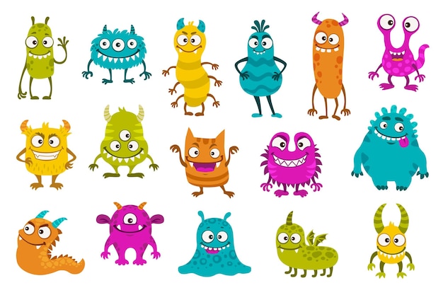 Cartoon funny monster characters comic creatures