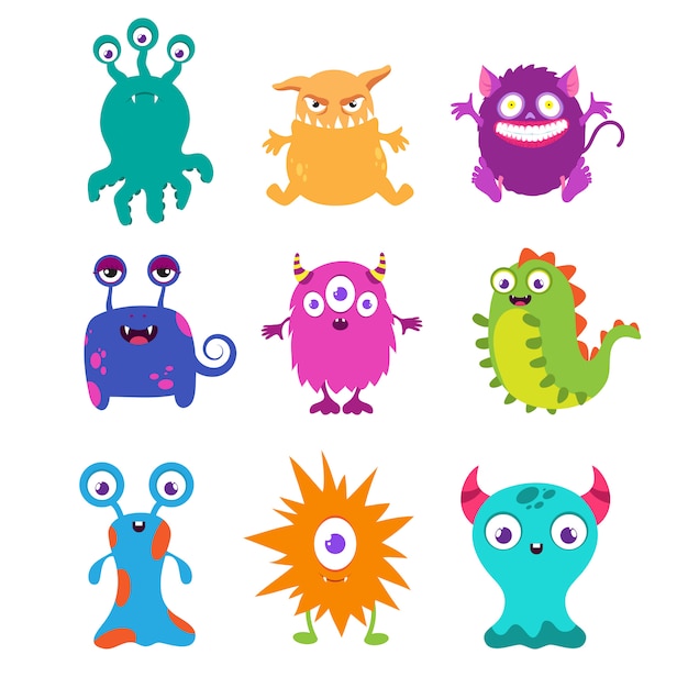 Cartoon funny monsters set for t-shirt