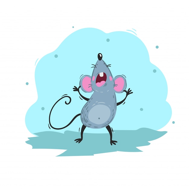 Cartoon funny mouse singing a song. 2020 Year Chinese symbol. Comic mascot screams. Rat or mouse character. Rodent animal.