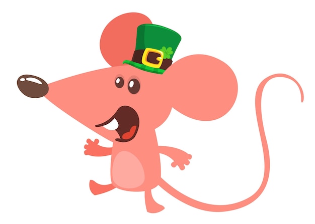 Cartoon funny mouse wearing st patrick's hat with a clover Vector illustration for Saint Patrick's Day Party poster design