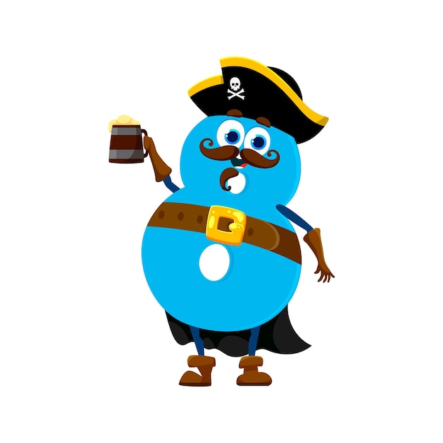 Vector cartoon funny number 8 pirate or corsair character