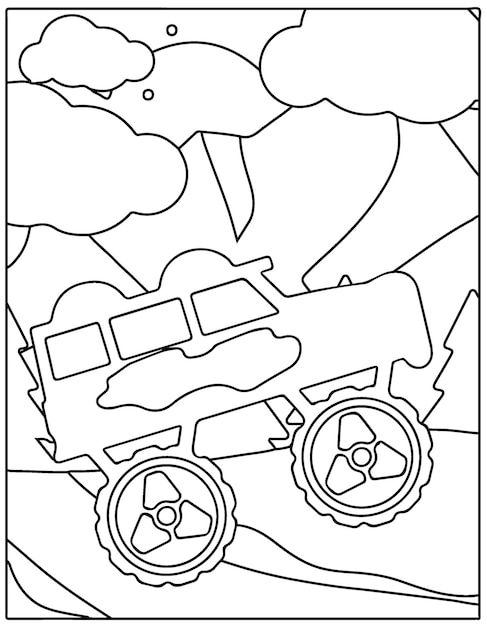 Cartone animato divertente fuoristrada pagine da colorare di camion mostro