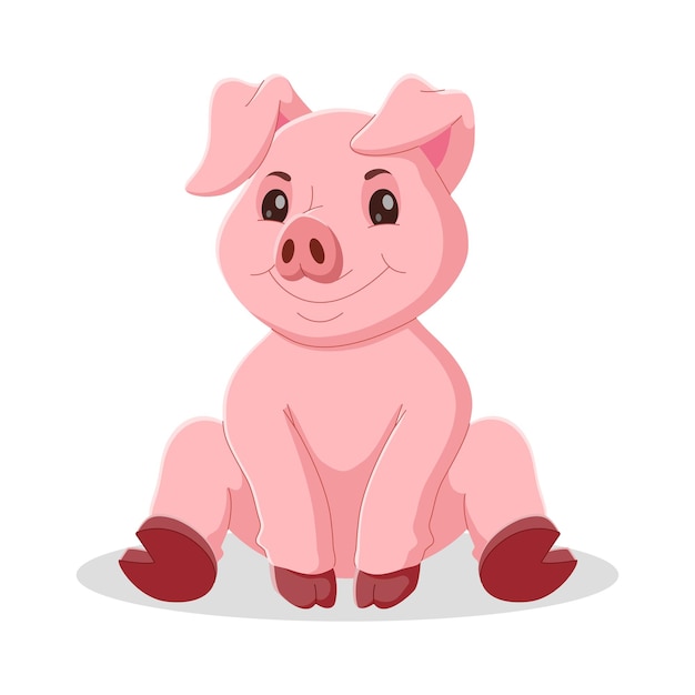 Cartoon funny pig sitting Vector illustration