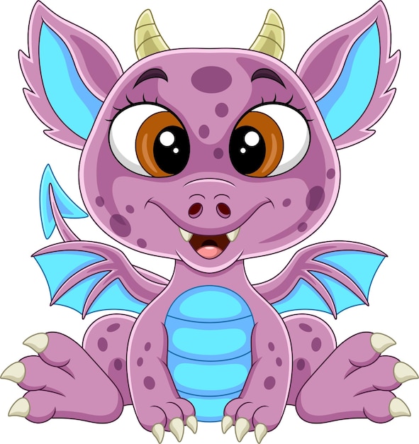 Cartoon funny pink baby dragon sitting