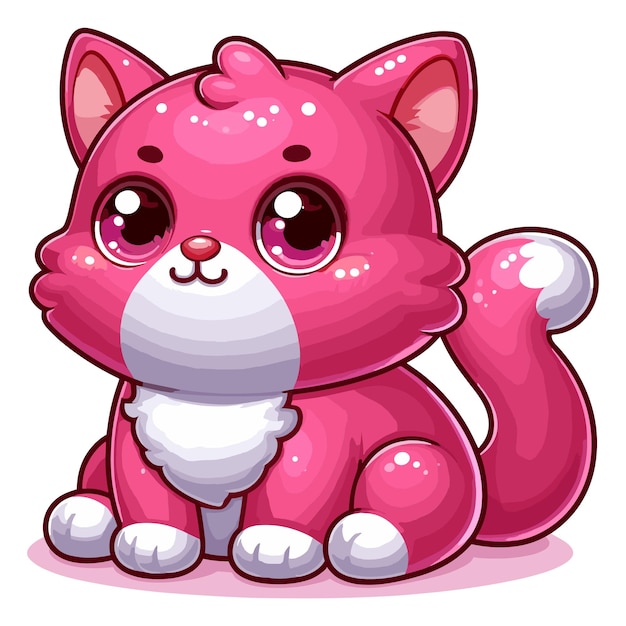 Cartoon funny pink cat sitting on white background pink cat vector illustration