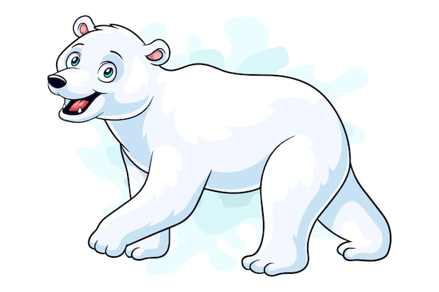 Мультяшный смешной полярный медведь на белом фоне