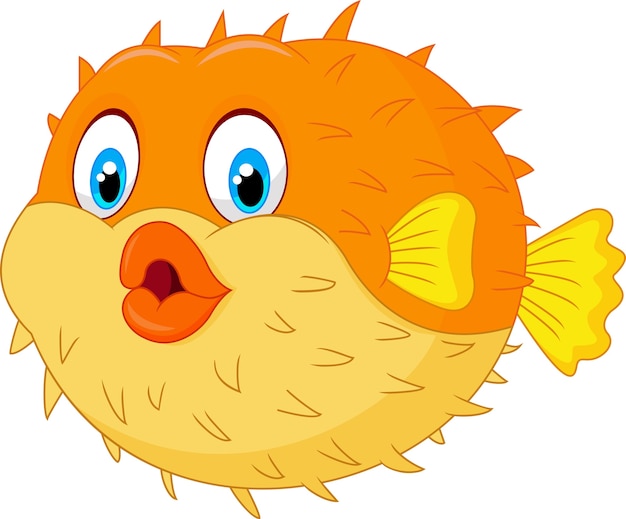 Vector cartoon funny puffer fish