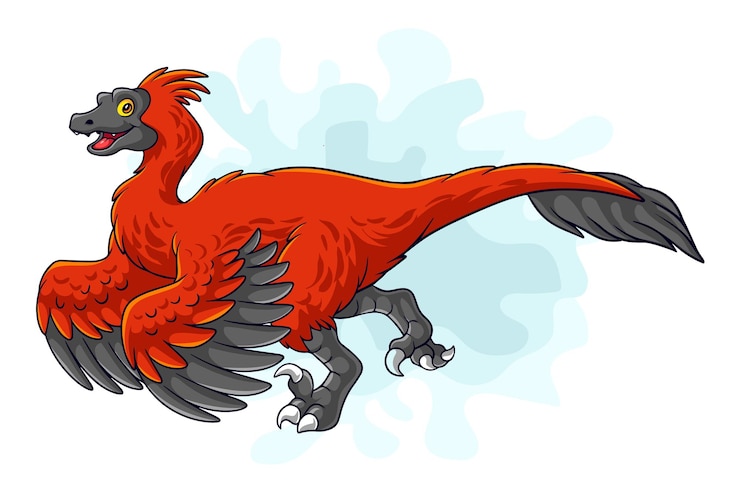 Vector cartoon funny pyroraptor isolated on white background