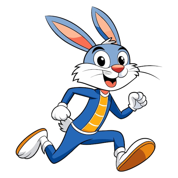 cartoon funny rabbit running on white