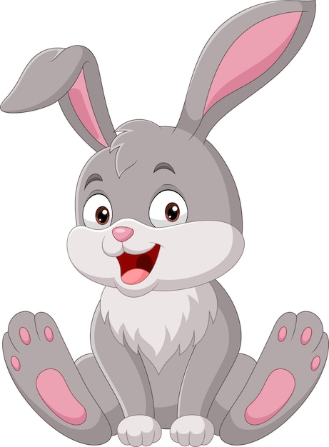 Cartoon funny rabbit sitting on white background