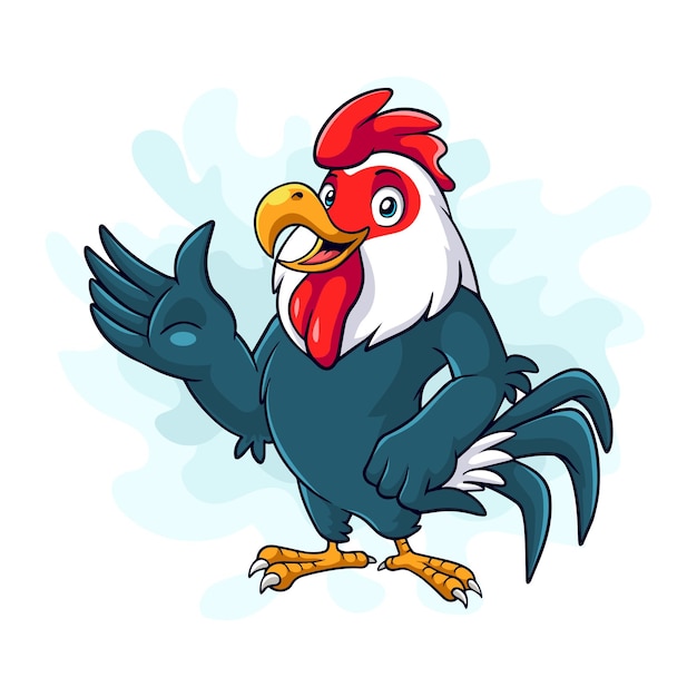 Cartoon funny rooster standing waving