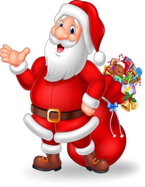 cartoon funny santa presenting isolated on white background