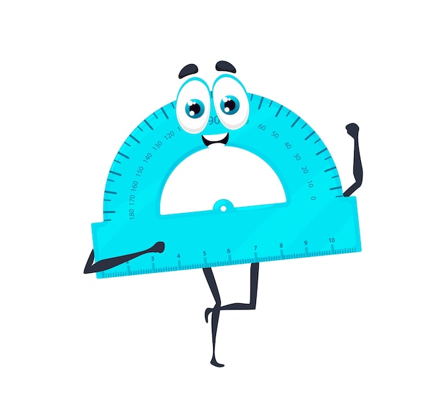 Cartoon funny school protractor character tool