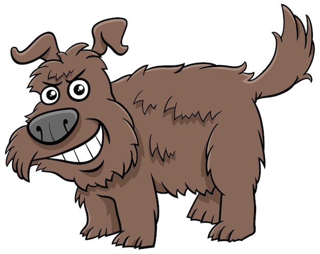 Vector cartoon funny shaggy brown dog comic animal character