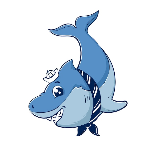 Cartoon funny shark in a sailor hat