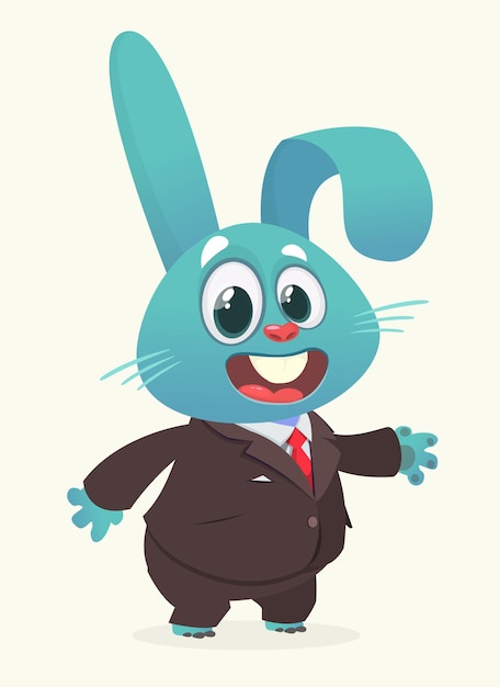 Cartoon funny smiling bunny rabbit wearing toxedo or business suit Vector illustration