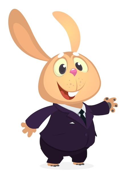 Мультяшный смешной улыбающийся кролик в токседо или деловом костюме векторная иллюстрация
