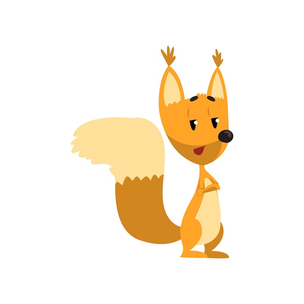 Cartoon funny squirrel character standing with folded paws vector illustration on a white background